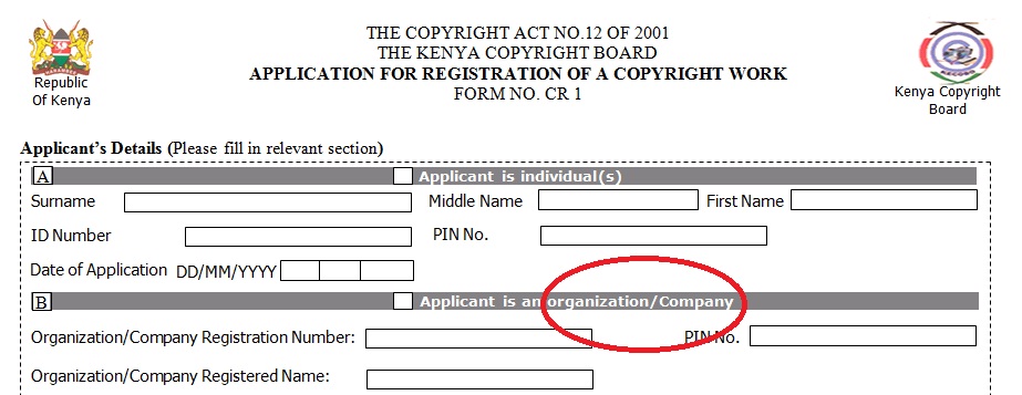 kenya application for registration of copyright form KeCoBo