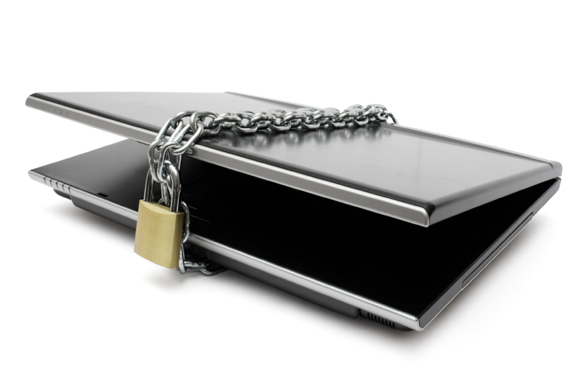 Locked Notebook Secured laptop isolated on a white background.